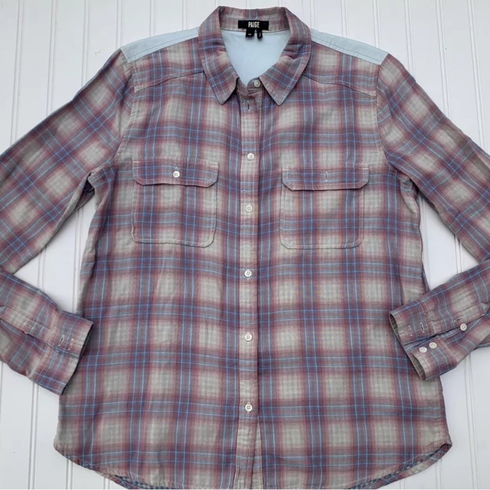 Paige Womens Long Sleeve Button Down Collared Flannel Shirt Medium 168